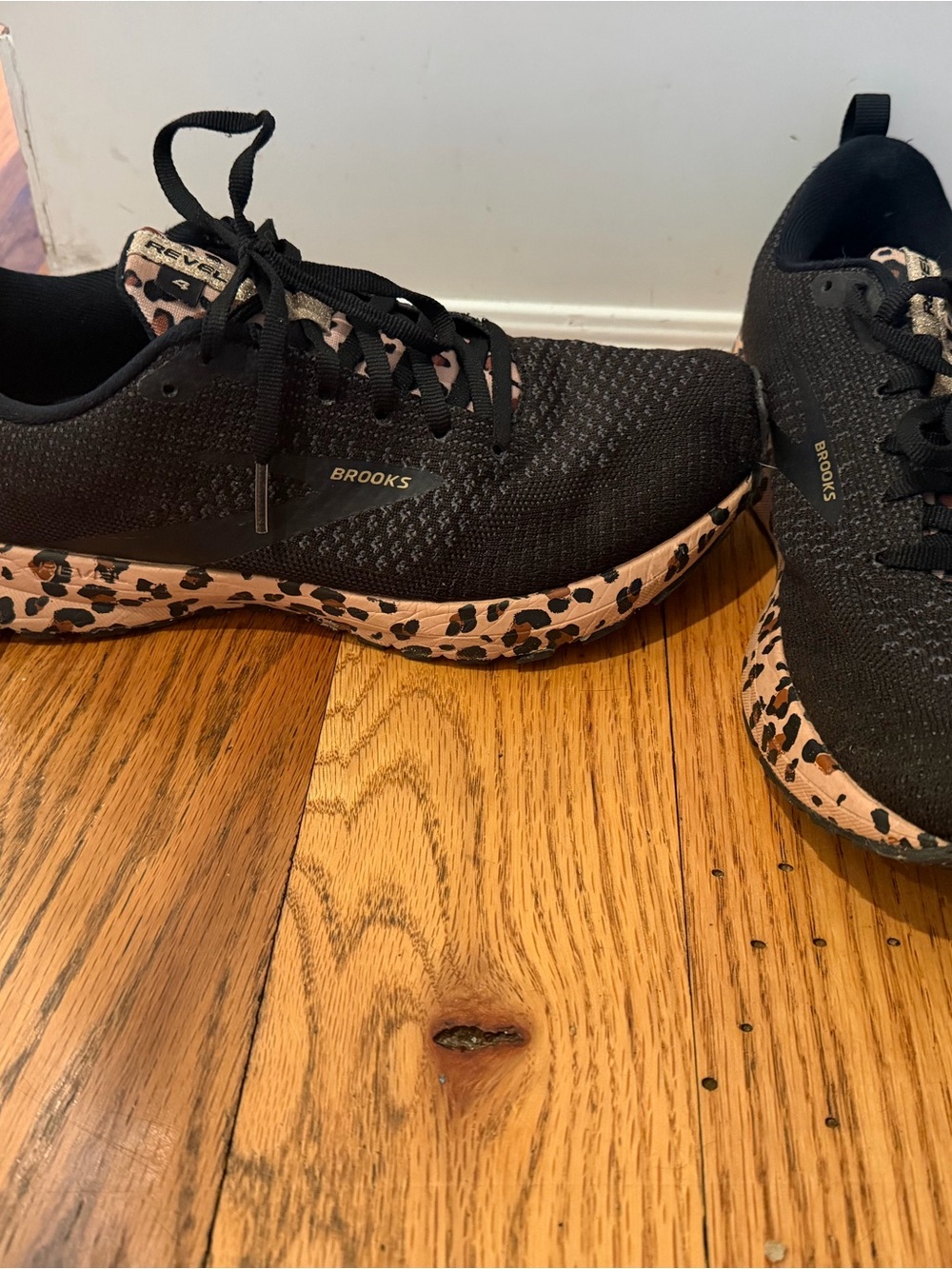 Brooks Women’s Black Running Shoes with Pink Leopard Accents